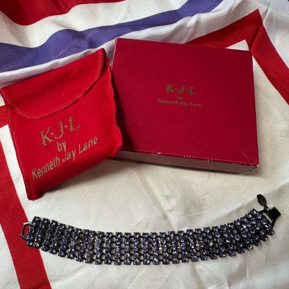 Kenneth J Lane VINTAGE Rhinestone PURPLE Bracelet Size 7 With Box and Bag KJL 💜